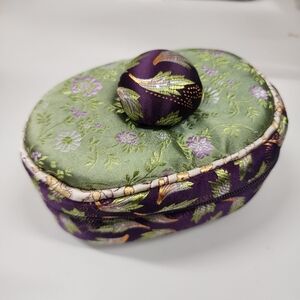 Goody Goody California Green & Purple Brocade Fabric Soft Travel Jewelry Box